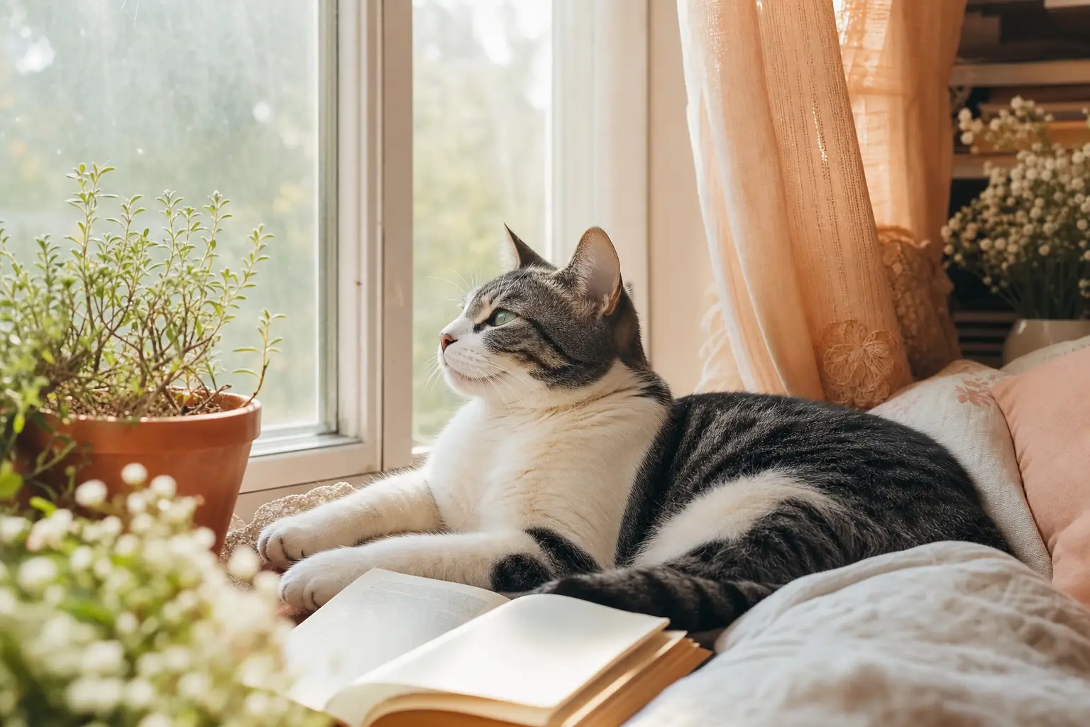 Chat à la fenêtre pendant l'absence de ses propriétaires